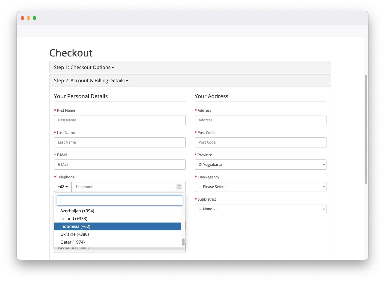 country code selection on opencart default checkout